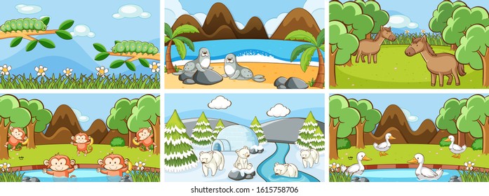 Background scenes of animals in the wild illustration