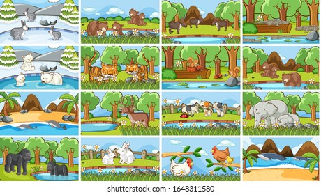 Background scenes of animals in the wild illustration