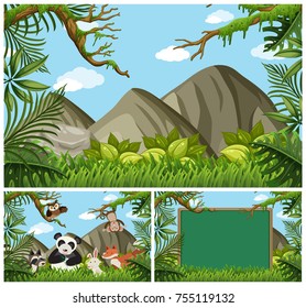 Background scenes with animals in the woods illustration