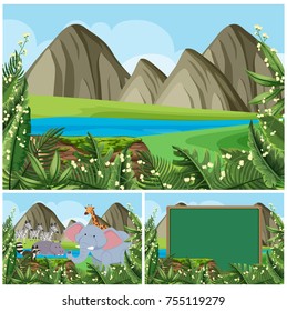 Background scenes with mountain and animals illustration