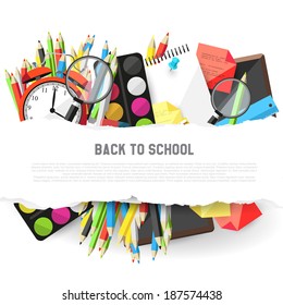 Background with school supplies and place for text - flat design style