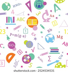 Background of school supplies, school stationery