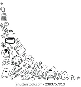 Hintergrund für Schule, Schulthema, Schuldoodles, Aufnahme in ein Notebook, Schulung, Unterrichtsstunden, Zeit für Schulungen, Werkzeuge, Bildungs-Symbole