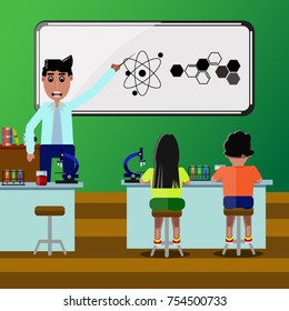 background science classroom,vector illustration,education,student,teacher,lab