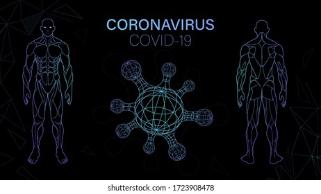 Hintergrundwissenschaftliche Fiktion über Viren und menschlichen Körper, Quarantänebakterien, Wissenschaftler von Impfstoffforschungslaboratorien, Hologramm-Effekt von Neonglühen im Weltraum-Monitor wissenschaftliches Labor medizinisch-DNA-Gesundheitswesen