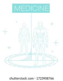 background science fiction about virus and human body, quarantine bacterium, vaccine research laboratory scientists, hologram effect of neon glow in space monitor scientific lab medical med dna health