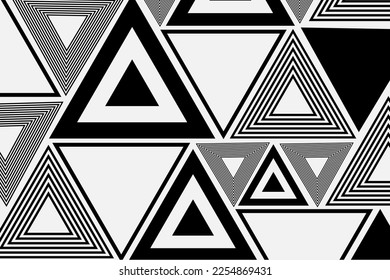Background Science Horizontal Cover. Geometry Triangle with Black and White Color. Psychedelic Abstract Strips swirl for Retro Art. Memphis Texture for Banner, Poster, Card, Web.