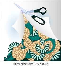 background with scissors, flowers and paper