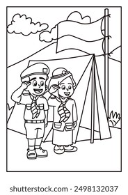 Background of Scout Day, boy and girl scouts camping in the forest
