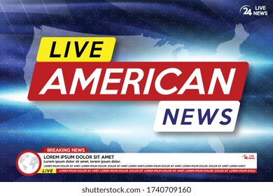 Background screen saver on american breaking news. Breaking news live on USA map background. Vector illustration.