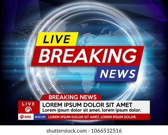 Background screen saver on breaking news. Breaking news live on world map background. Vector illustration.