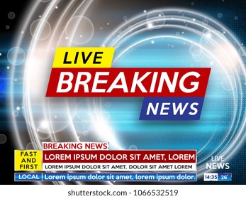 Background screen saver on breaking news. Breaking news live on blue background. Vector illustration.