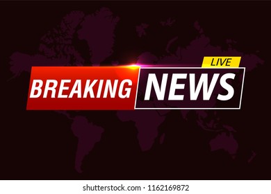Background screen saver on breaking news. Breaking news live on world map background. Vector illustration.
