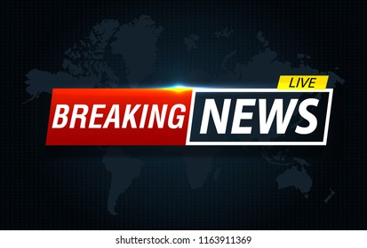 Background screen saver on breaking news. Breaking news live on world map background. Vector illustration.
