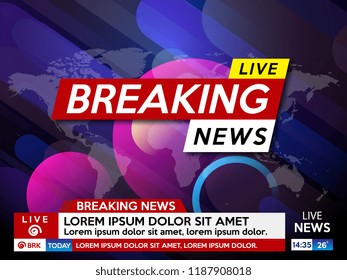 Background screen saver on breaking news. Breaking news live on blue background. Vector illustration.