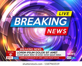 Background screen saver on breaking news. Breaking news live on abstract technological background.  Vector illustration.