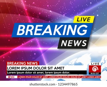 Background screen saver on breaking news. Breaking news live on pink background with planet earth. Vector illustration.