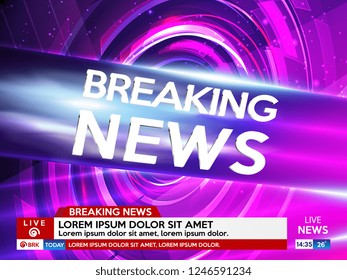 Background screen saver on breaking news. Breaking news live on pink background. Vector illustration.