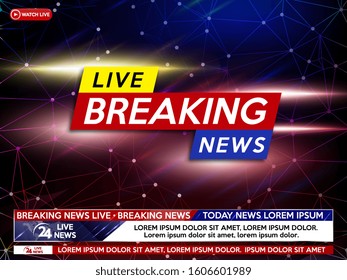 Background screen saver on breaking news. Breaking news live on world map on the space background. Vector illustration.