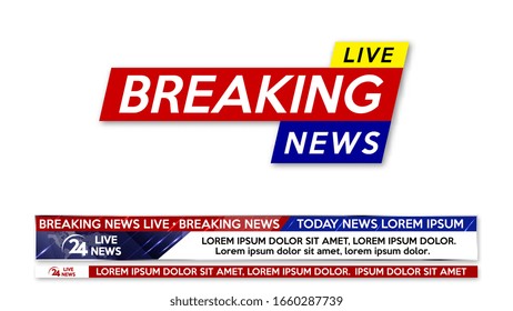 Background screen saver on breaking news. Breaking news live banner isolated on white background.