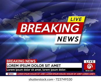 Background screen saver on breaking news. Breaking news live on world map background. Vector illustration.