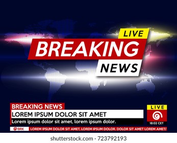 Background screen saver on breaking news. Breaking news live on world map background. Vector illustration.