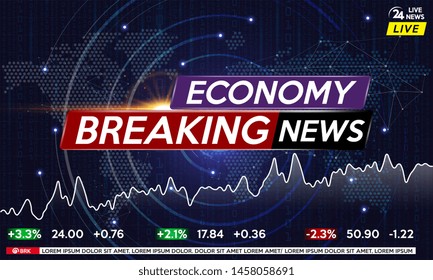 Background screen saver on economic news. Economic news live on world map background. Vector illustration.