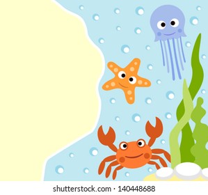 Background sea animals cartoon card