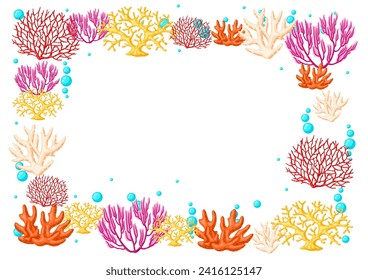 Background with sea corals. Marine life aquarium and water fauna.