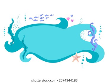 Fundo com criações do mar. Textura decorativa subaquática de peixes e algas.