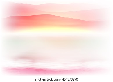 Background with sea and mountain. Sunset time. EPS10 vector.