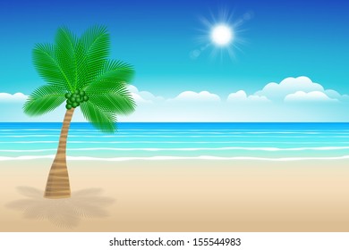 Background sea sand and coconut trees. Illustration summer.