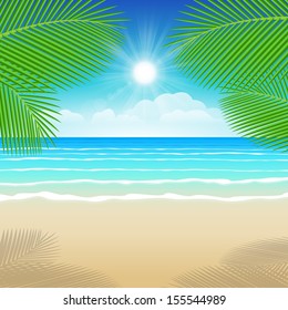 Background sea sand and coconut trees. Illustration summer.