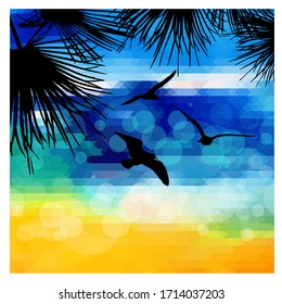 The background is sea and seagulls. The Best summer. Vector illustration