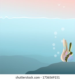 Hintergrund des Meeresbodens mit Algen und Korallen mit Textstelle - Darstellung im Cartoon-Stil