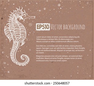 Background with seahorse and place for your text on brown parcel paper.