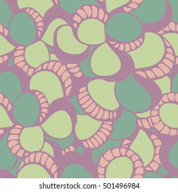 Background of seamless colored pattern with abstract sea shells. Cloth design. Wallpaper, wrapping