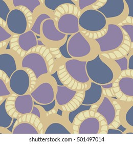 Background of seamless colored pattern with abstract sea shells. Cloth design. Wallpaper, wrapping