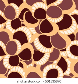 Background of seamless colored pattern with abstract sea shells. Cloth design. Wallpaper, wrapping