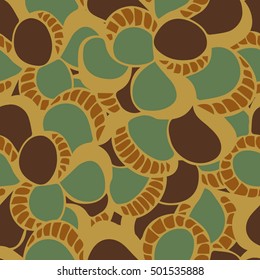 Background of seamless colored pattern with abstract sea shells. Cloth design. Wallpaper, wrapping