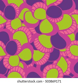 Background of seamless colored pattern with abstract sea shells. Cloth design. Wallpaper, wrapping