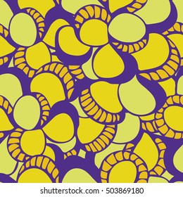 Background of seamless colored pattern with abstract sea shells. Cloth design. Wallpaper, wrapping