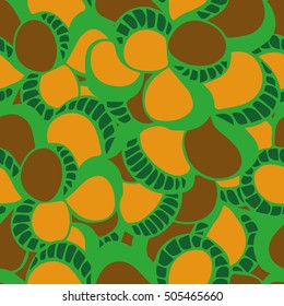 Background of seamless colored pattern with abstract sea shells. Cloth design. Wallpaper, wrapping