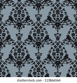 Background with seamless damask pattern in classic style. Vector illustration