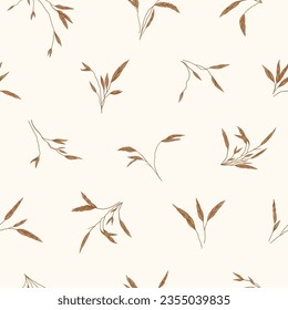 Background seamless with dry foliage. Background with meadow herbs. Earth-colored. Vector botanical illustration. Sketch. 