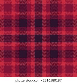 Background seamless fabric of textile check tartan with a vector plaid pattern texture in red and dark colors.