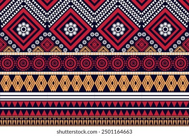 background, seamless geometric pattern, traditional red, yellow design for background, carpet, wallpaper, clothing, wrapping, batik, fabric, embroidery vector pattern.