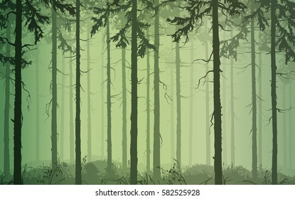 background seamless horizontal pine wood, green tones, vector illustration. It can be used as wallpaper in the interior