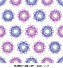 background seamless illustration - isolated colored and translucent flowers on a white background