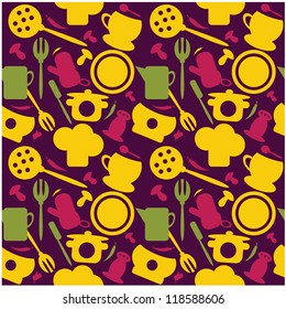 Background seamless kitchen pattern. vector illustration cook and cook